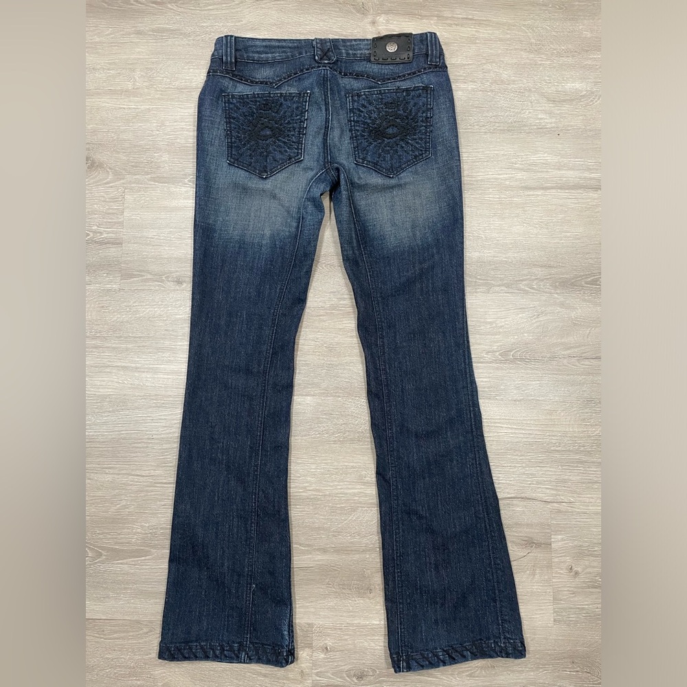Antik Denim Antik Blackout Flared Jeans Sz 12US Embroidered Pockets -Made in USA